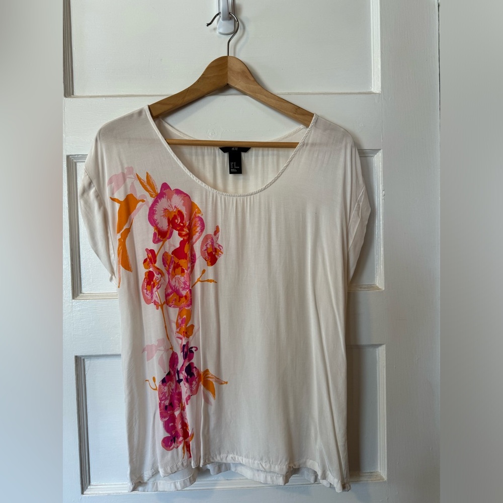 H&M white cap sleeved blouse size 10